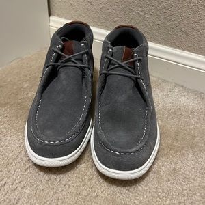 Grey suede causal dress shoe.